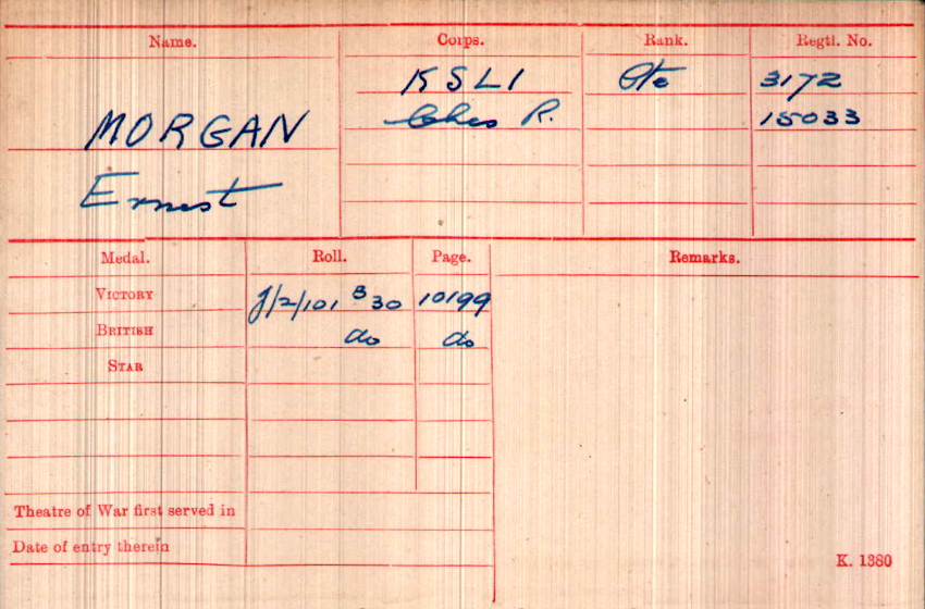 WWI Medal Rolls Index Card